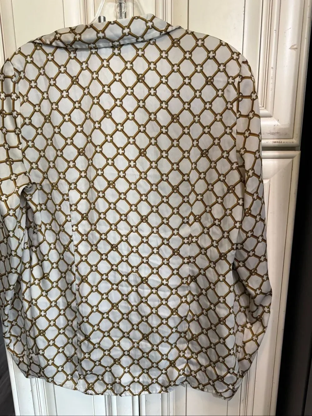 Michael Kors Women's Logo Buttons MK Gold Chains Button Up Blouse Gold Medium